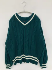 SUREVE シュリーブ ニット/セーター M グリーン ニット ライン柄 ミドル丈 長袖 Vネック