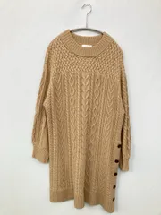 DRESKIP ドレスキップ ニット/セーター L ベージュ ニット 無地 ロング丈 長袖 クルーネック(丸首)