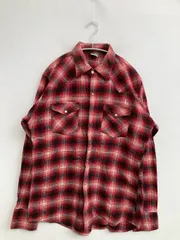 Da Hui シャツ/ブラウス L レッド チェック柄 ミドル丈 長袖 レギュラーカラー