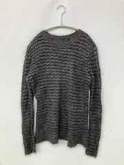 ニット/セーター グレー ボーダー柄 ミドル丈 長袖 クルーネック(丸首)