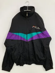 FILA フィラ ナイロンジャケット ブラック 無地 ブランドロゴ ライン柄 フードなし