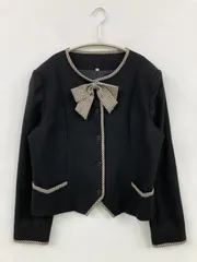 ノーカラージャケット 11 ブラック ウール・ニット 無地 チェック柄 リボン ショート丈