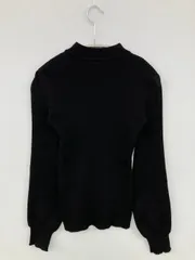 ニット/セーター M ブラック 無地 リボン 長袖 Vネック ウール・ニット
