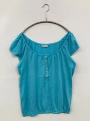 American Eagle Outfitters アメリカンイーグルアウトフィッターズ Tシャツ/カットソー スカイブルー 無地 ショート丈 Uネック 半袖