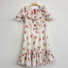 レトロ花柄ワンピース フリル襟 パフ袖 小花柄 ストライプ ヴィンテージ風 ガーリー ワンピース 春夏