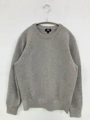 UNIQLO ユニクロ ニット/セーター S グレー コットン ニット 無地 ミドル丈 長袖 クルーネック(丸首)