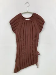 ZARA ザラ ニット/セーター USA S ブラウン ニット 無地 リボン ミドル丈 袖なし クルーネック(丸首)