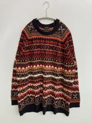 Laura Torelli ニット/セーター L レッド ウール・ニット その他総柄 ミドル丈 長袖 クルーネック(丸首)