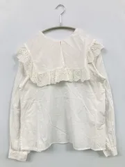 w closet ダブルクローゼット シャツ/ブラウス F ホワイト コットン 無地 レース フリル 刺繍 長袖 ショート丈 レギュラーカラー