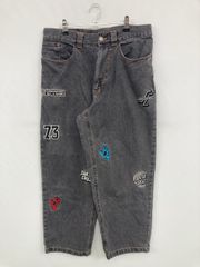 SANTA CRUZ サンタクルーズ デニムパンツ S ブラック ブランドロゴ 刺繍 ワイド・ルーズ レギュラー リジッド・ワンウォッシュ クロップド・半端丈