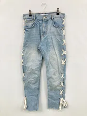 ZARA TRAFALUC ザラトラファルック デニムパンツ EUR 36 ブルー クロップド・半端丈 無地 リボン スタンダード ストレート レギュラー ヴィンテージ クラッシュ・ダメージ