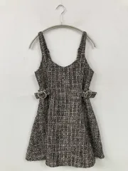 evelyn エブリン ワンピース ブラック ツイード チェック柄 ビジュー ショート・ミニ丈 袖なし フレア