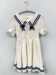 Jnorii ワンピース M ホワイト コットン 刺繍 リボン ライン柄 半袖