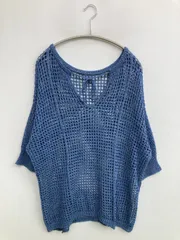 LOWRYS FARM ローリーズファーム ニット/セーター F ブルー ナイロン リネン・麻 無地 ミドル丈 半端袖 Uネック