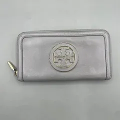 良品　Tory Burch　トリーバーチ　長財布　ラウンドファスナー　ロゴ　ゴールド金具　レザー　グレー