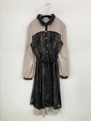 axes femme アクシーズファム ワンピース F ブラック 無地 レース 長袖 ひざ丈 フレア