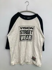 VISION STREET WEAR ヴィジョンストリートウェア Tシャツ/カットソー M ホワイト 前面プリント ワンポイント ブランドロゴ ミドル丈 半端袖 クルーネック(丸首)