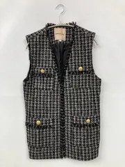 Apuweiser-riche アプワイザーリッシェ ベスト 1 ブラック チェック柄 フリンジ