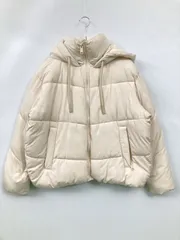 ZARA ザラ ダウンジャケット/コート USA XS アイボリー 無地 ショート丈 フードあり ジップアップ
