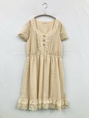 axes femme アクシーズファム ワンピース M ベージュ コットン ナイロン 無地 レース フリル 半袖 ひざ丈 フレア