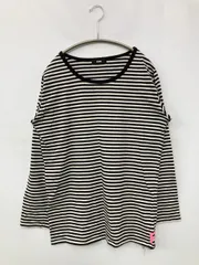 RODEO CROWNS ロデオクラウンズ Tシャツ/カットソー FREE ブラック ボーダー柄 バックプリント ブランドロゴ ミドル丈 長袖 ボートネック