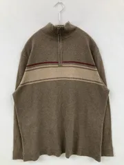 REUNION ニット/セーター L ブラウン コットン ライン柄 ミドル丈 長袖 タートルネック/ハイネック