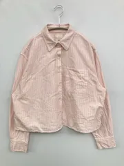 UNIQLO JW Anderson ユニクロジェイダブリューアンダーソン シャツ/ブラウス M ピンク コットン ストライプ柄 ワンポイント ショート丈 長袖 レギュラーカラー