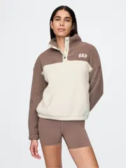 GAP ギャップ ブルゾン M ブラウン ボア 無地 ブランドロゴ 刺繍 ミドル丈 フードなし ボタン留め