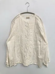 Samansa Mos2 サマンサモスモス シャツ/ブラウス F アイボリー コットン 無地 レース 刺繍 ミドル丈 長袖 ノーカラー