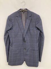 BANANA REPUBLIC バナナリパブリック テーラードジャケット 34 REGULAR 40/86cm ネイビー ウール・ニット チェック柄 ミドル丈 フードなし シングル