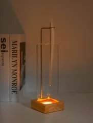【在庫処分】無段階調光 ガラス 3色切替 インセンスホルダー Type-C充電式 家庭 灰がこぼれない オフィス お香たて 瞑想 LEDアンビエントライト付き リラックスに適したおしゃれな香炉 線香立て 【日本語説明書付】 おしゃれ (ナチュラル+正方形) お