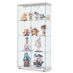 【ホワイト】ガラスディスプレイキャビネット ガラスケース 大型 4段両扉タイプ コレクションケース 両扉タイプ 4段 ガラスディスプレイキャビネット