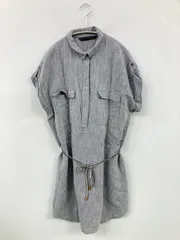 ZARA BASIC ザラベーシック シャツワンピース USA L ブルー コットン リネン・麻 無地 半袖 ひざ丈