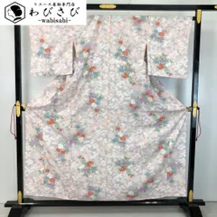 単衣 小紋 華やかな花模様 曙色 縮緬 K-5254