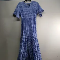 ブルー ギンガムチェック Long ワンピース フリル袖 85サイズ 夏 258188