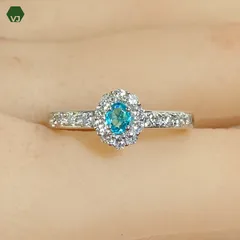 【33-18】ブラジル産パライバトルマリン ダイヤ　リング0.123ct　D0.36ct【中古】【PT900】【11号】★By vivid-J