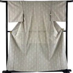 【美品】 紬 身丈157.5cm 裄丈64cm M 袷 麻の葉 ベージュ 正絹 優品 【中古】