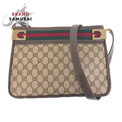 美品 GUCCI グッチ ヴィンテージ オールドグッチ シェリーライン ベージュ ブラウン レザー ショルダーバッグ 501198【中古】