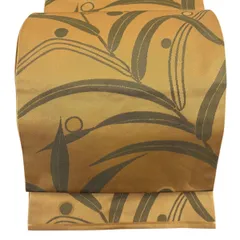 【美品】 袋帯 秀品 関西仕立て 葉柄 雫 山吹色 六通 正絹 【中古】