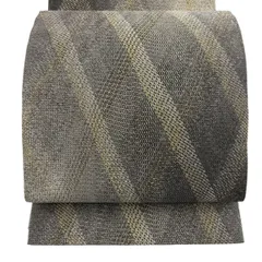 【美品】 袋帯 秀品 斜縞 金銀糸 墨色 全通 正絹 【中古】