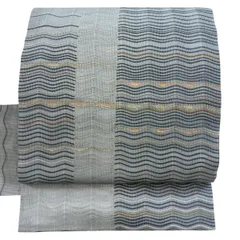 【美品】 名古屋帯 秀品 夏帯 紗 よろけ縞 金銀糸 青灰色 正絹 【中古】