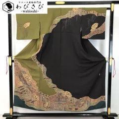 訪問着 桐屋翠山工房 絞り 地紙 花模様 抹茶色 K-5269 大蔵ざらえセール】 【桐屋 翠山工房】 特選本手絞り染訪問着 「純翠辻