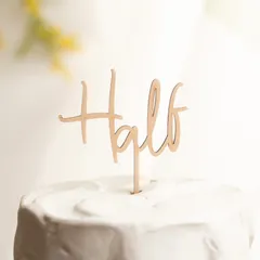 ハーフバースデー　ケーキトッパー　Half 1/2バースデー　1/2 誕生日　スマッシュケーキ　クレイケーキ　木製