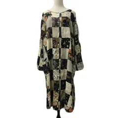 カリネ CALINER ワンピース シャツワンピース フレア ロング 花柄 総柄 マルチカラー 長袖 ベージュ 黒 ブラック