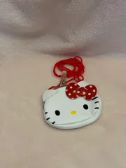 レトロキティー ネックストラップ付きポーチ 財布 スナップボタン ドット リボン