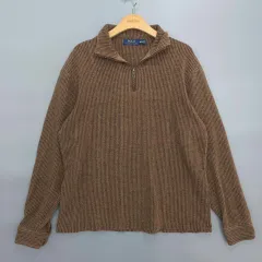 ポロ ラルフローレン ブラウン CHECK ハーフ ジップアップ ニット