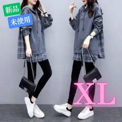 韓国 レディース チェック レイヤード シャツ パーカー