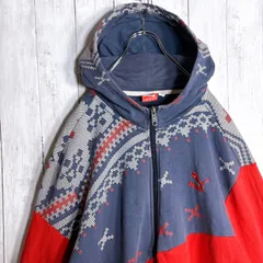 【海外モデル/最高モデル】00s 古着 プーマ PUMA ノルディック柄 スウェット ジップアップパーカー  #a25