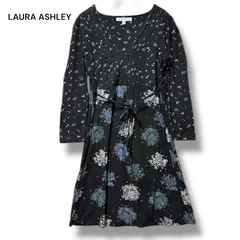 ●棚番号AN-7 LAURA ASHLEY ローラアシュレイ　総柄 花柄　ワンピース 黒 ブラック　EUR34 チュニック ひざ丈　小さいサイズのサムネイル
