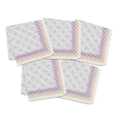 [のレン] レディース ふし糸 織り 綿 ハンカチ 50×50cm (吉祥文様 / 5枚セット - 七宝/幸福 繁栄 永遠) / 日本製 京都謹製 綿100% 生地